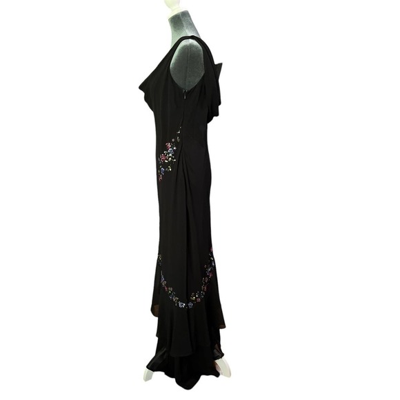 Alex Evenings Gown, Layered, Sleeveless, Open Back, Flowy, Black - Picture 2 of 10